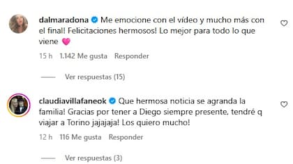 Las reacciones de Dalma Maradona y Claudia Villafañe en el posteo de Giovanni Simeone