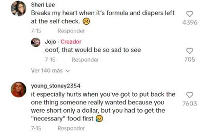 Las reacciones de los s a un video de Tik Tok donde cuentan que la gente deja comida en el supermercado porque no puede pagarla