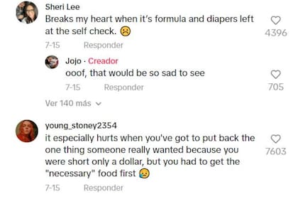 Las reacciones de los usuarios a un video de Tik Tok donde cuentan que la gente deja comida en el supermercado porque no puede pagarla