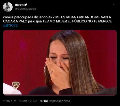 Las reacciones en las redes tras la salida de Camila de Gran Hermano (Foto: Twitter @aarontsuarez)