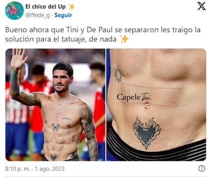 Las redes sociales estallaron de memes sobre el tatuaje de De Paul tras su separación de Martina Stoessel