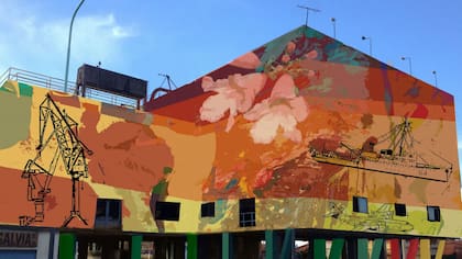 Las referencias al puerto, en la vista oeste del mural