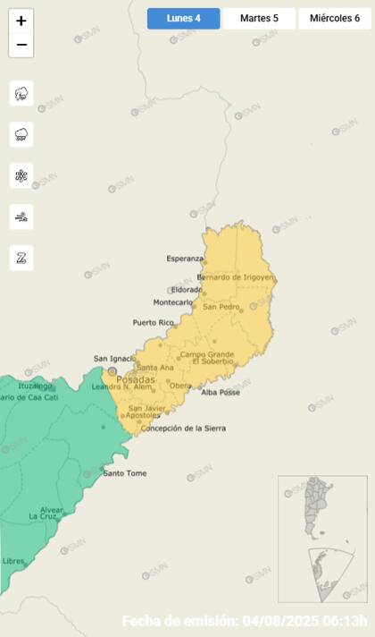 Las regiones de Misiones afectadas por las tormentas.