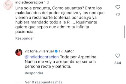Las respuestas de Villarruel en Instagram