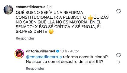Las respuestas de Villarruel en Instagram