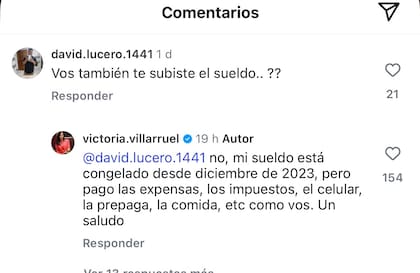 Las respuestas de Villarruel en Instagram