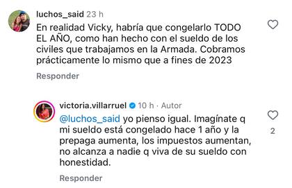 Las respuestas de Villarruel en Instagram