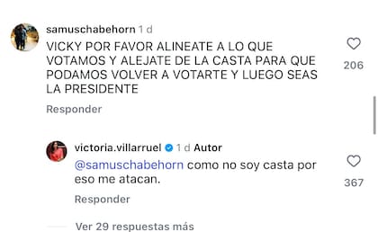 Las respuestas de Villarruel en Instagram