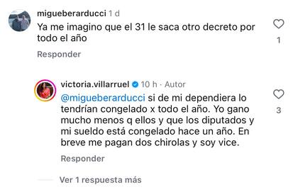Las respuestas de Villarruel en Instagram