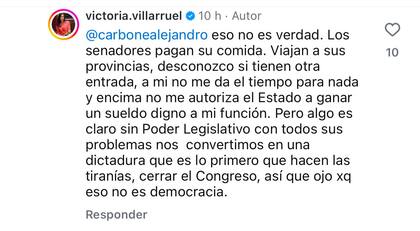 Las respuestas de Villarruel en Instagram