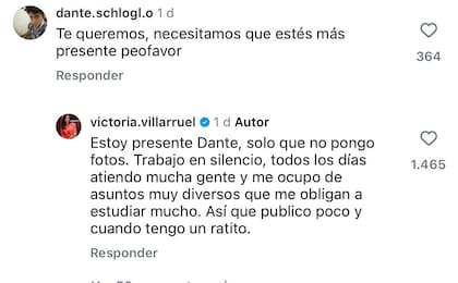 Las respuestas de Villarruel en Instagram