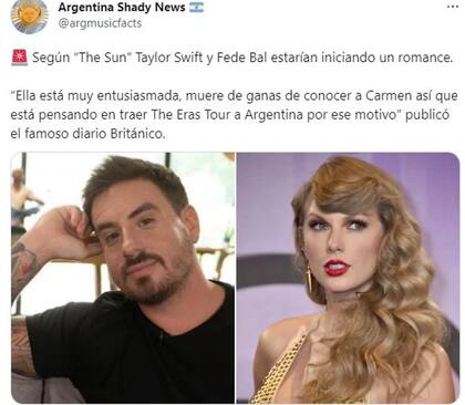 Las seguidoras de Taylor Swift claman por una relación con Fede Bal