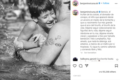 Las sentidas palabras de Benjamín para su hijo (Foto Instagram @benjaminvicuna.ok)