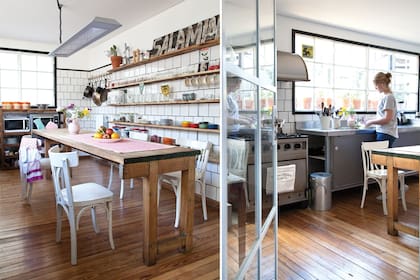 Las sillas eran de a casa de Ema, antigua dueña del local de Seco. Sobre la mesa y la silla, un camino y delantal con volados de Ketha ($320 y $420)