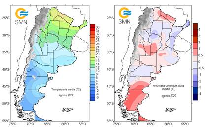 Las temperaturas en agosto de 2022 estuvieron dentro de los parámetros normales en la Argentina