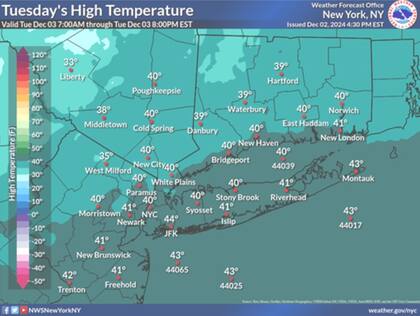 Las temperaturas máximas previstas para este miércoles en Nueva York