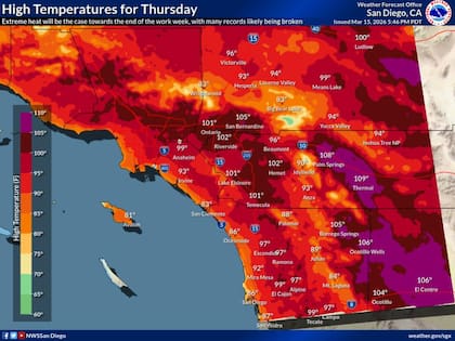 Las temperaturas máximas superarán los 30 grados por encima del promedio estacional en algunas localidades para el jueves; es probable que se rompan récords de temperatura máxima diaria en muchos lugares