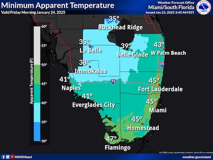 Las temperaturas mínimas en el sur de Florida para este jueves 23 de enero