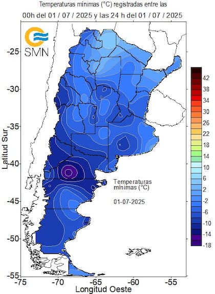 Las temperaturas mínimas hoy, en todo el territorio nacional