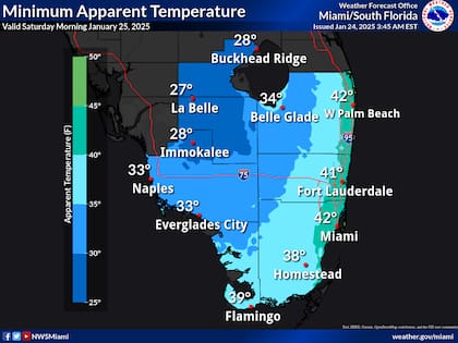 Las temperaturas mínimas previstas en el sur de Florida para este viernes 24 de enero