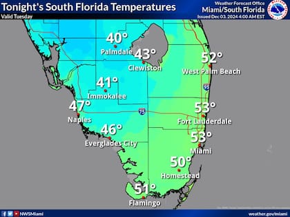Las temperaturas mínimas previstas para la noche de este martes en el sur de Florida