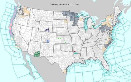 Las temperaturas mostrarán contrastes extremos: el norte registrará valores por encima de lo normal con hasta 80°F (27°C), mientras el centro sur experimentará máximas por debajo de 70°F (21°C) tras el paso del frente frío