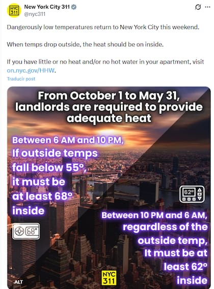 Las temperaturas "peligrosamente bajas" regresan a la ciudad de Nueva York