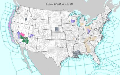 Las tormentas en el valle del Ohio comenzarán como células elevadas con riesgo principal de granizo, pero hacia el final del día algunas podrían acercarse a la superficie con posibilidad de tornados aislados