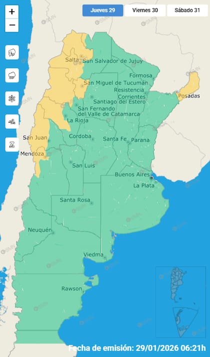 Las tormentas pronosticadas para este jueves.