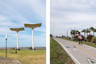Las torres del Monumento al Fin del Milenio, proyectadas originalmente en 1962 por Amancio Williams y reconstruidas y donadas por el Archivo Williams a la municipalidad en 1999.