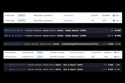 Las transferencias que hizo Hayden Davis desde una de sus billeteras en los días previos al lanzamiento de $LIBRA
