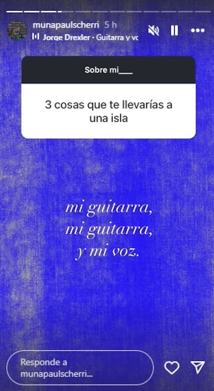 Las tres cosas que Muna llevaría a una isla. Con ello, dejó en claro su pasión por la música