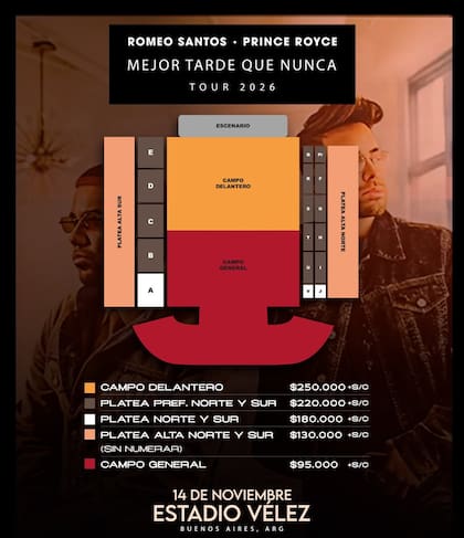 Las ubicaciones para el show de Romeo Santos y Prince Royce