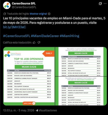 Las vacantes de empleo que se ofrecen este martes 5 de mayo en Miami-Dade
