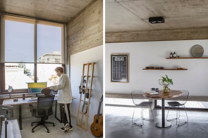 Las vasijas de coco de los estantes del comedor son un guiño a la playa, uno de los lugares preferidos de Julián.