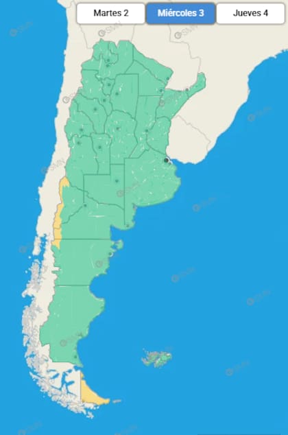 Las zonas afectadas durante la jornada, según el SMN