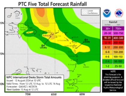 Las zonas afectadas por la probable caída de intensas lluvias