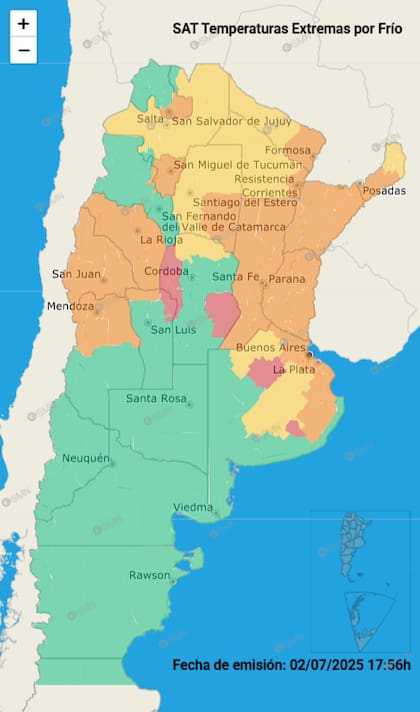 Las zonas bajo alerta por frío para este jueves 3 de julio