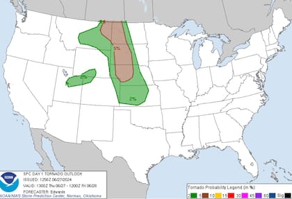 Las zonas con probabilidad de aparición de tornados