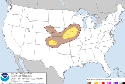 Las zonas con probabilidad de granizo este martes en EE.UU.