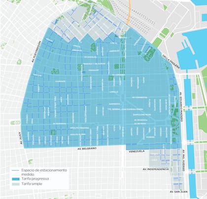 Las zonas de la Ciudad de Buenos Aires en las que está activo el sistema de estacionamiento medido