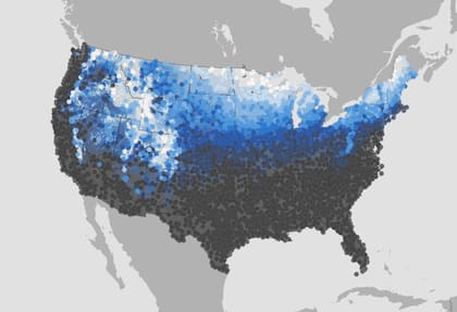 Las zonas donde hay mayor y menor probabilidad de nevadas durante Navidad