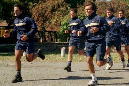 Latorre, Alfredo Berti, Toresani, Pompei y Abbondanzieri, en una práctica xeneize en el predio del SEC, en Ezeiza