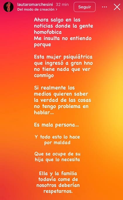 Lautaro Marchesini, actual esposo de Marcelo Da Corte, fue quien apuntó contra Solange Abraham