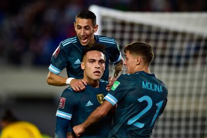 Lautaro Martínez, Ángel Di María y Nahuel Molina, referentes del seleccionado. 