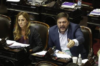 Leandro Santoro junto a Victoria Tolosa Paz en el recinto de Diputados
