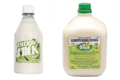 Leche de avena (Veggie Milk, $42) y leche de soja (Mi Soja, $30)
