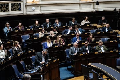 Legisladores de los bloques de La Libertad Avanza, Hechos y Fuerza Patria, entre otros, en la sesión de la Cámara de Diputados bonaerense