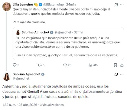 Lemoine también se hizo eco del enfrentamiento entre Villarruel y Ajmechet