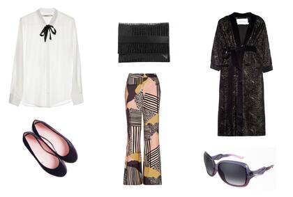 Lentes (Mormaii) Camisa (Cacharel, $1900) Pantalón (Vero Alfie, $2680) Tapado (María Cher, $3998) The net Boutique) Chatitas (Mia Ballerina) Sobre (Via Uno, $1699)